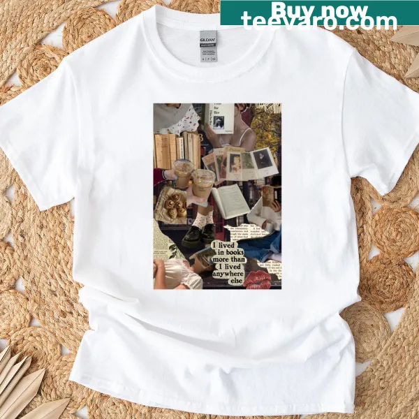 T-shirt with a collage of books design