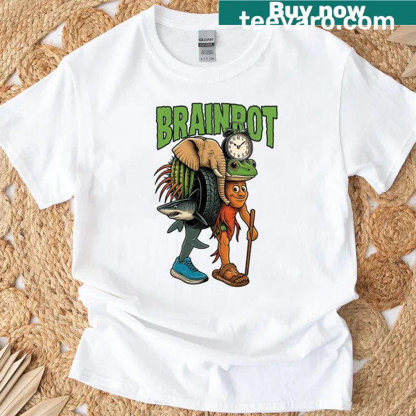 Funny t-shirt featuring the word 'Brainrot' in bold text