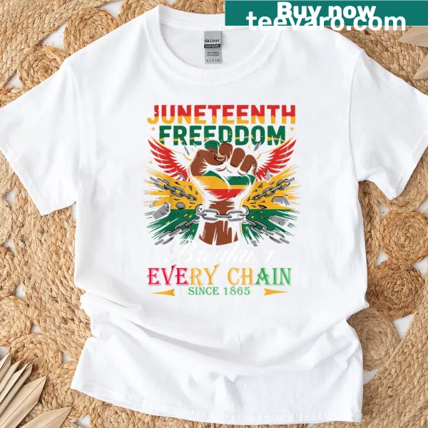 Juneteenth T-shirt with bold text honoring freedom since 1865