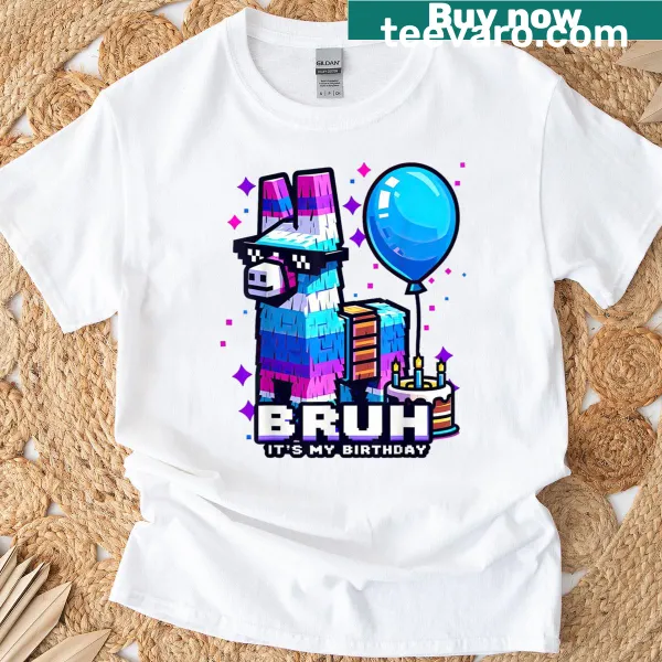 Funny birthday T-shirt with a llama pinata graphic.