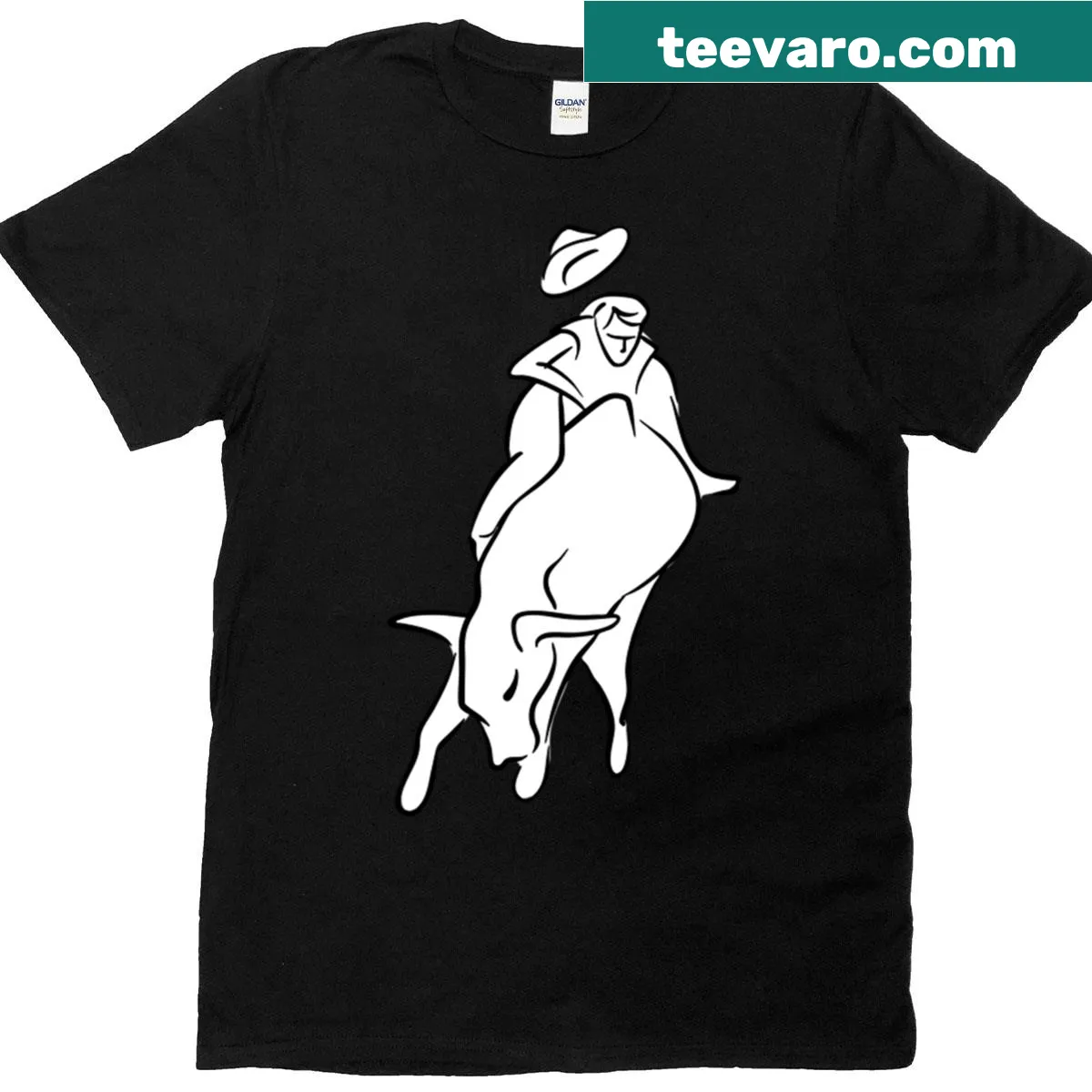 Action-packed bull rider graphic on a t-shirt — on a men's t-shirt