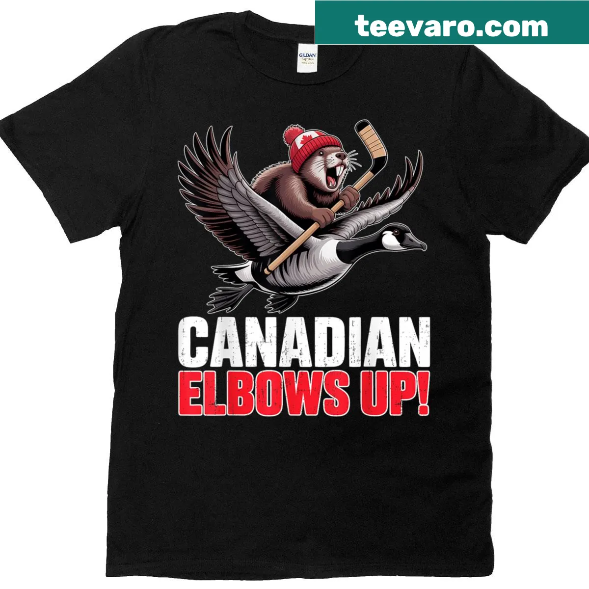 Retro-style Canadian hockey T-shirt with humorous text — on a men's t-shirt