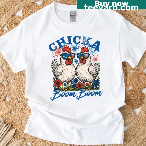 Funny patriotic chicken with US flag design for Fourth of July T-shirt