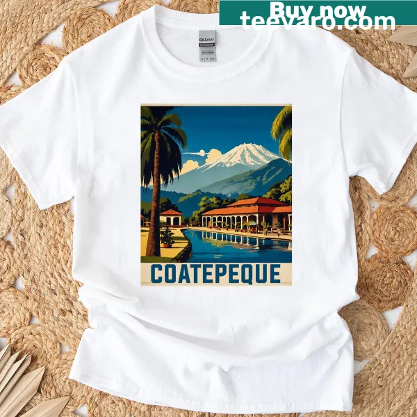 Vintage-style T-shirt featuring Coatepeque, Guatemala tourism design.