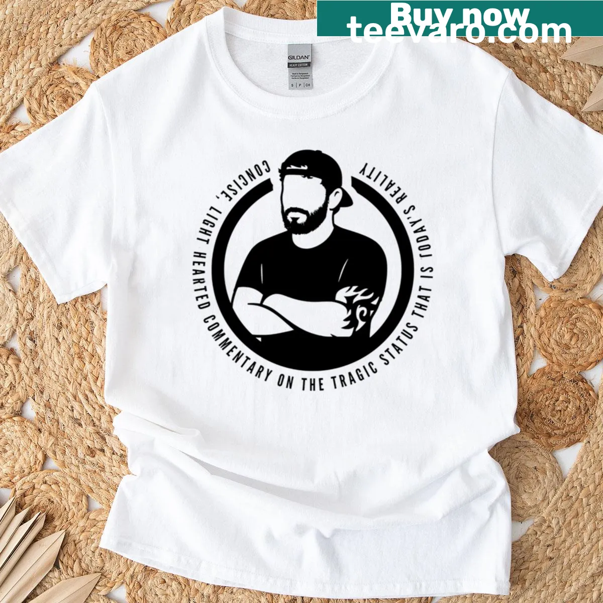 Text-based design with humorous commentary on today's realities — on a men's t-shirt