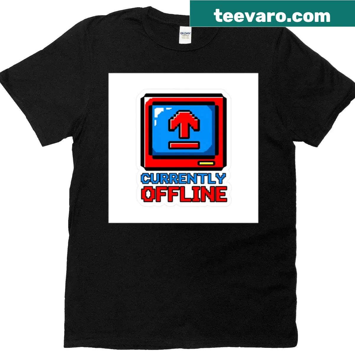Bold graphic stating 'Currently Offline' on a T-shirt. — on a men's t-shirt