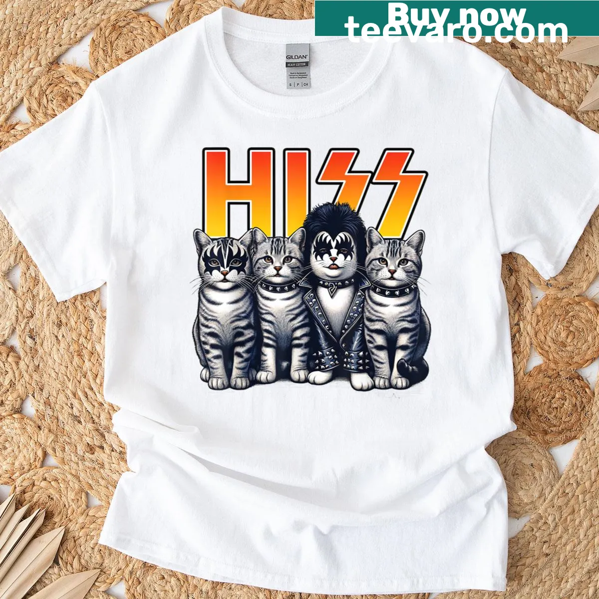 T-shirt with cute kittens rocking out in a music theme — on a men's t-shirt