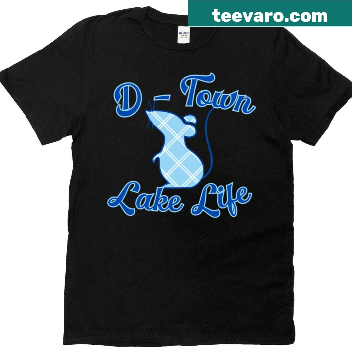 Cute T-shirt featuring an illustration of a plaid mouse in gingham design — on a men's t-shirt