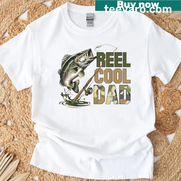 Vintage camo 'Reel Cool Dad' t-shirt for fishing dads