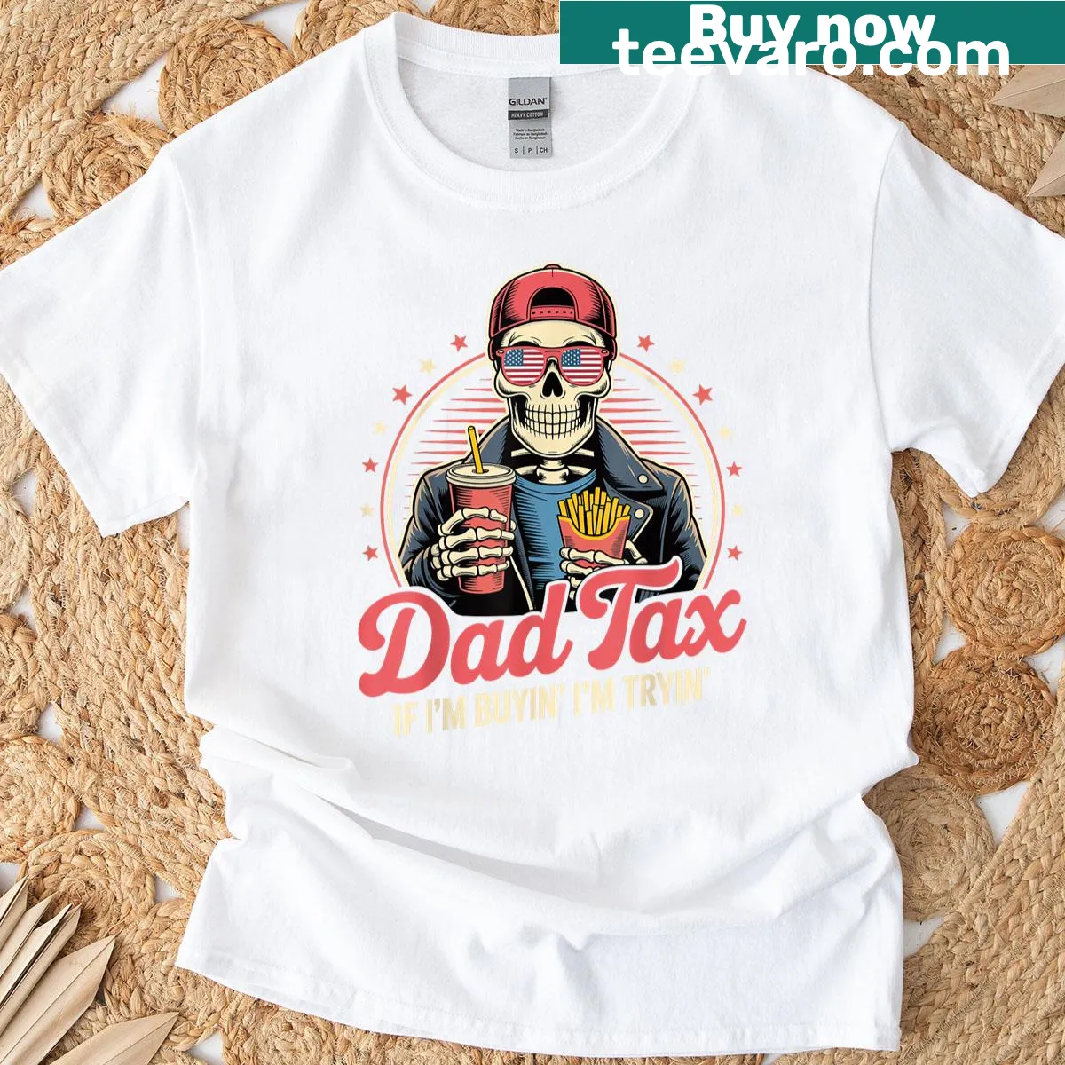 Funny Dad Tax T-shirt with witty phrase about buying and parenting — on a men's t-shirt