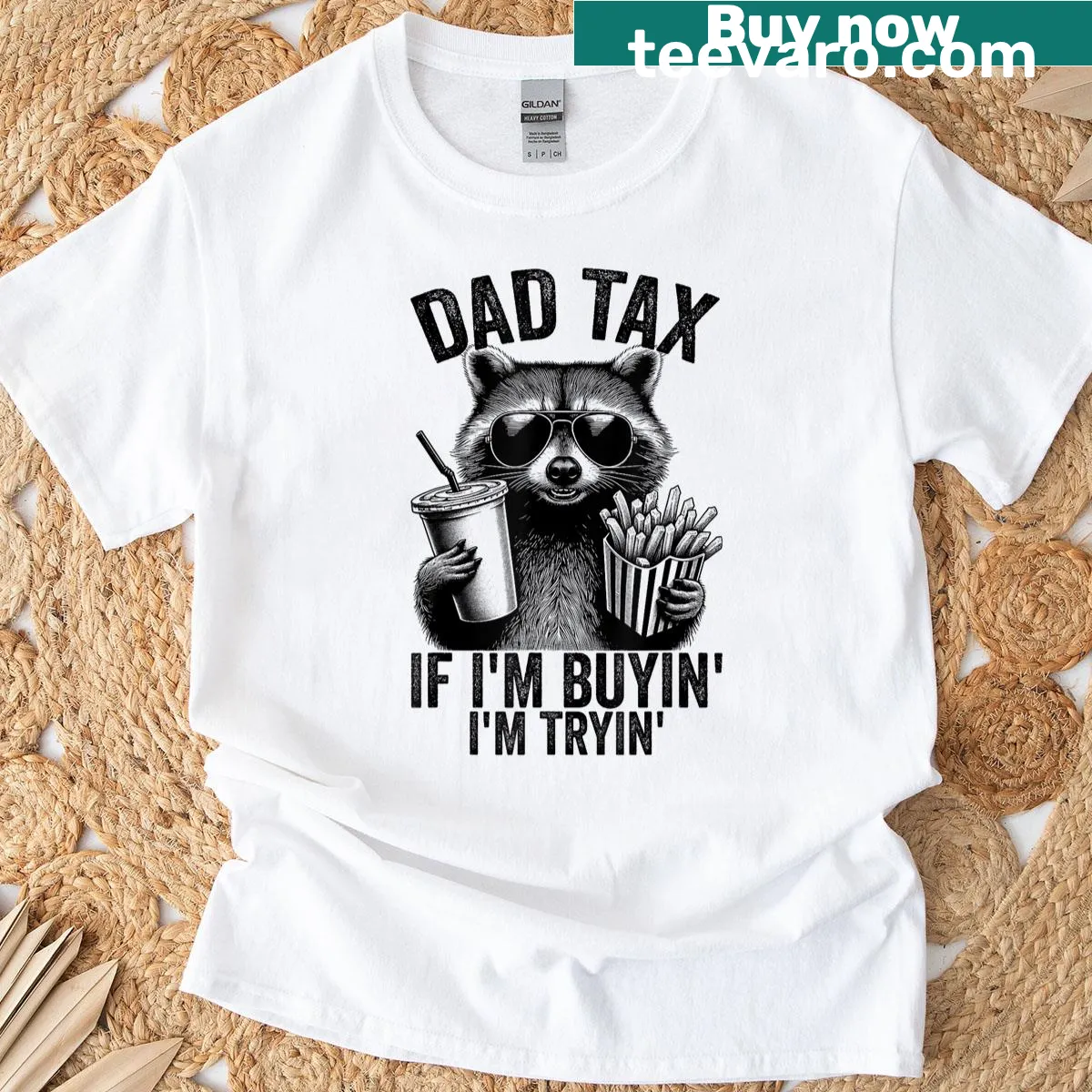 Funny Dad Tax T-shirt with humorous buying phrase for fathers — on a men's t-shirt