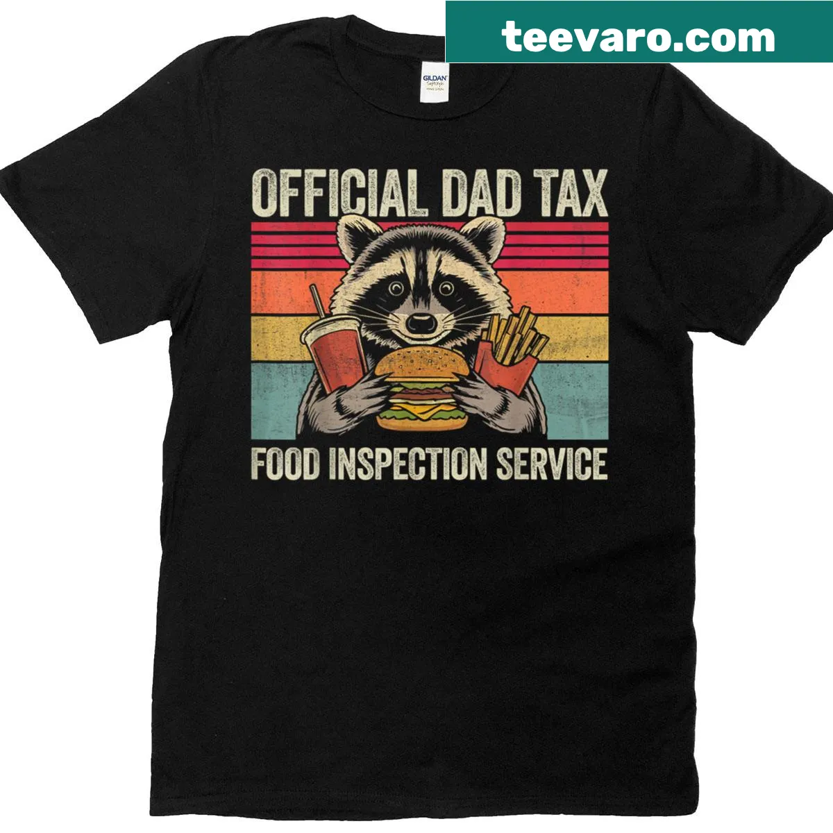 Vintage-style t-shirt with Official Dad Tax and raccoon graphic — on a men's t-shirt