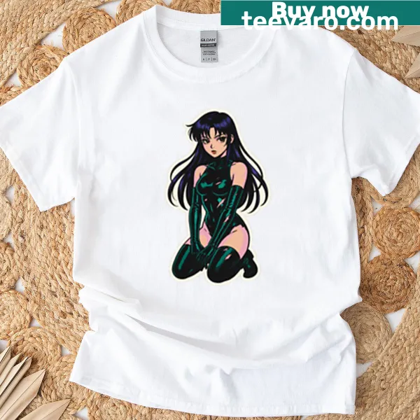 Retro 90s aesthetic T-shirt featuring dark anime girl in bodysuit