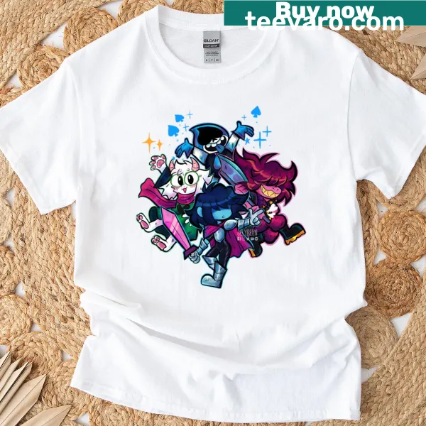 Deltarune T-shirt featuring the gang of characters in illustration.