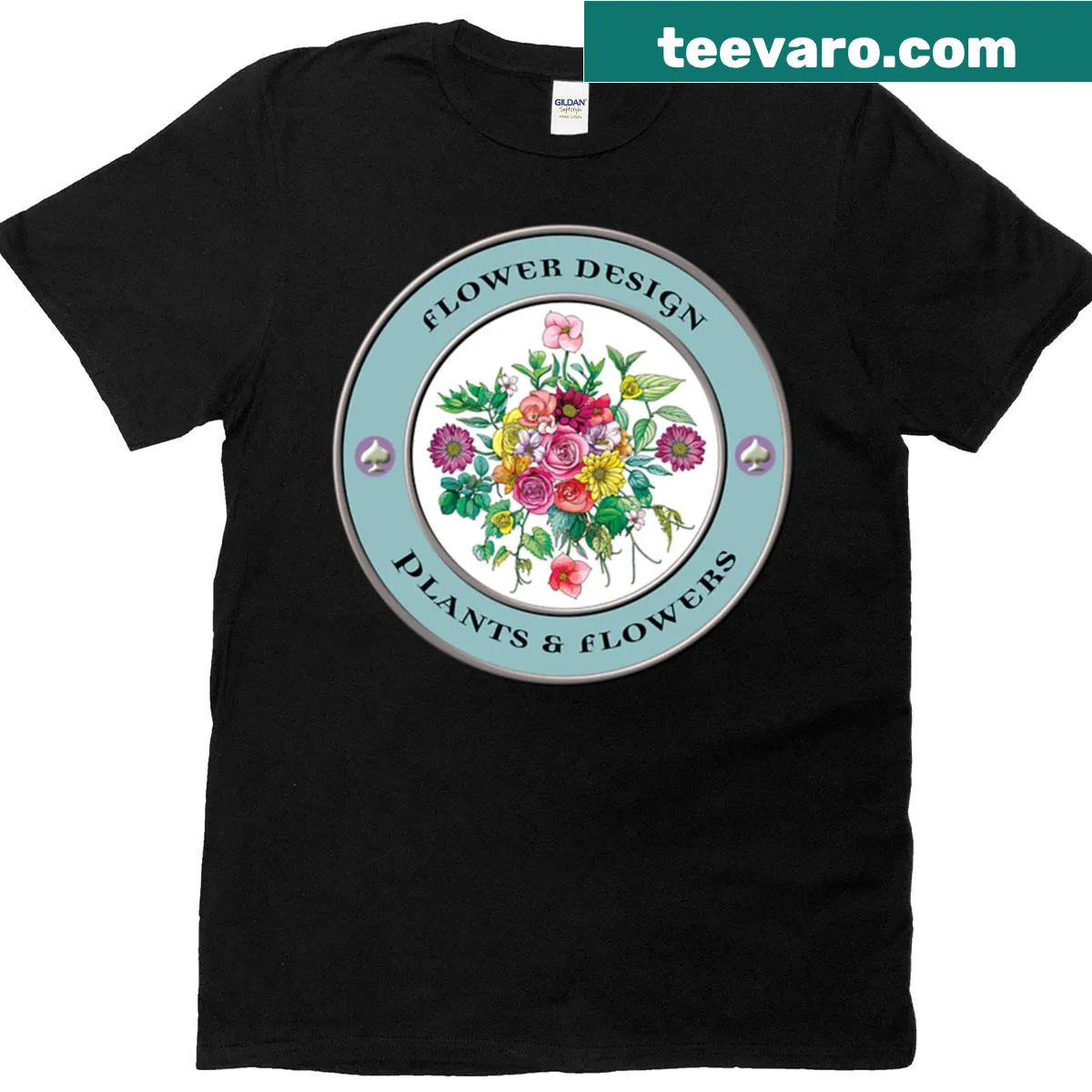Botanical graphic featuring flowers and leaves on t-shirt — on a men's t-shirt