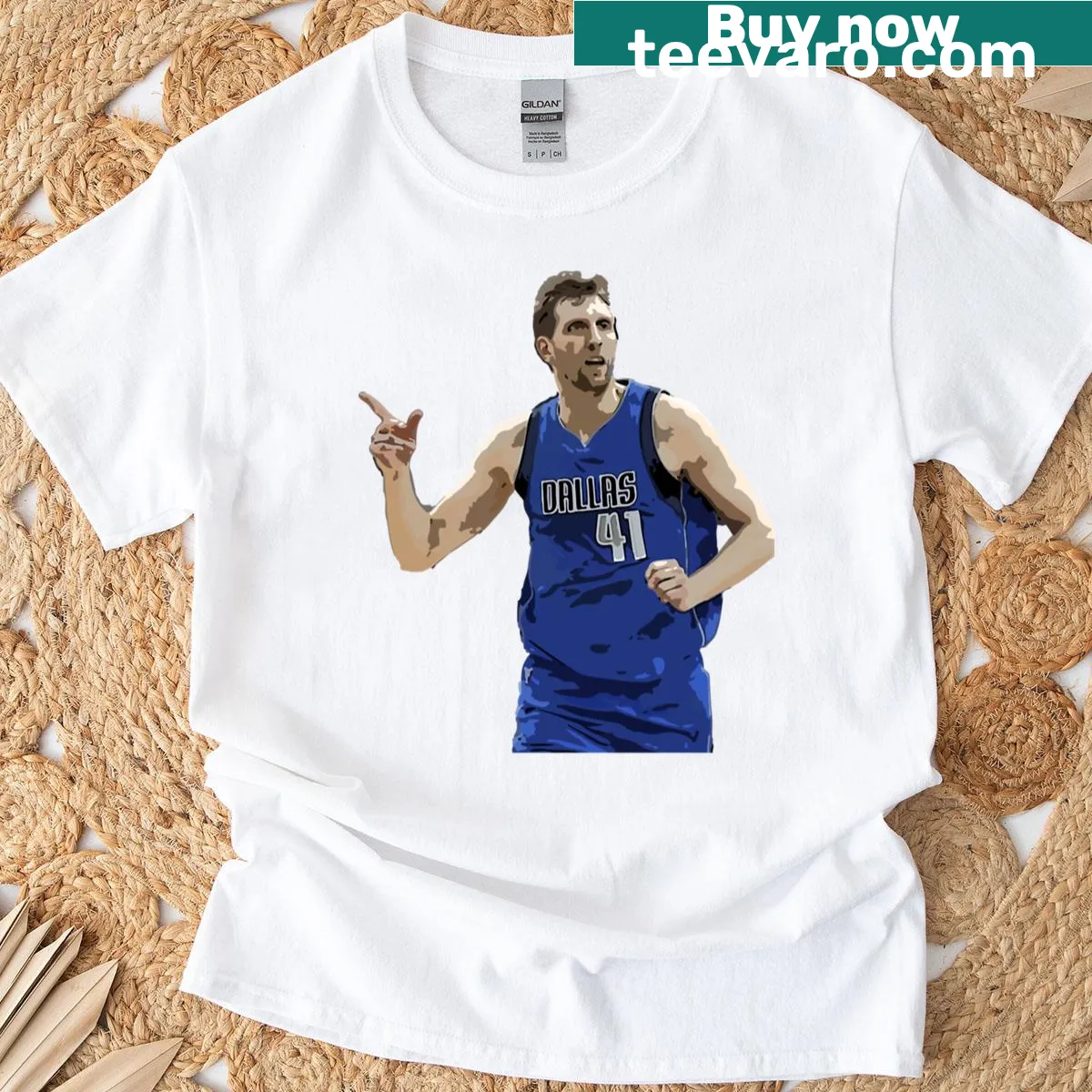 Illustration of Dirk Nowitzki on a T-shirt for basketball fans — on a men's t-shirt