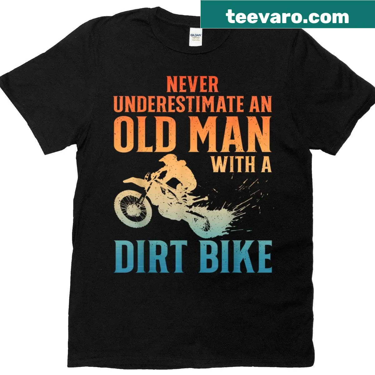 Illustrated dirt bike graphic T-shirt for dirt bike lovers — on a men's t-shirt
