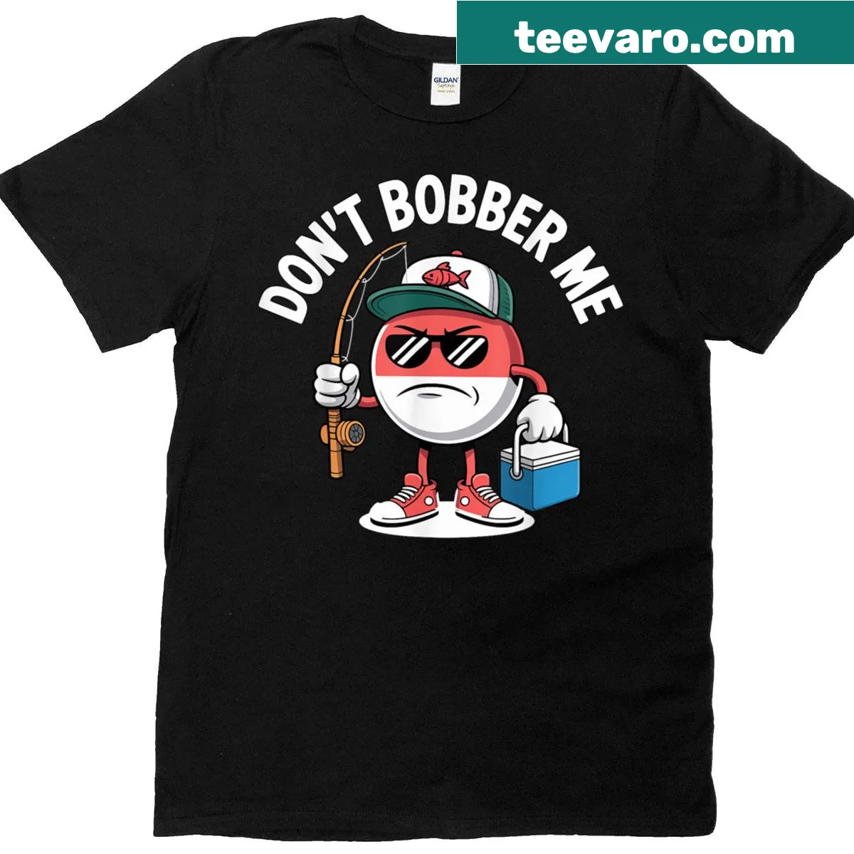 Funny fishing tee with the saying Don't Bobber Me in cartoon style — on a men's t-shirt