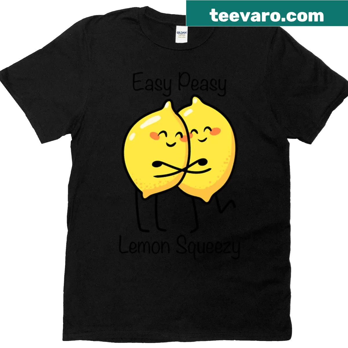 Cute T-shirt with hugging cartoon lemons and playful text — on a men's t-shirt