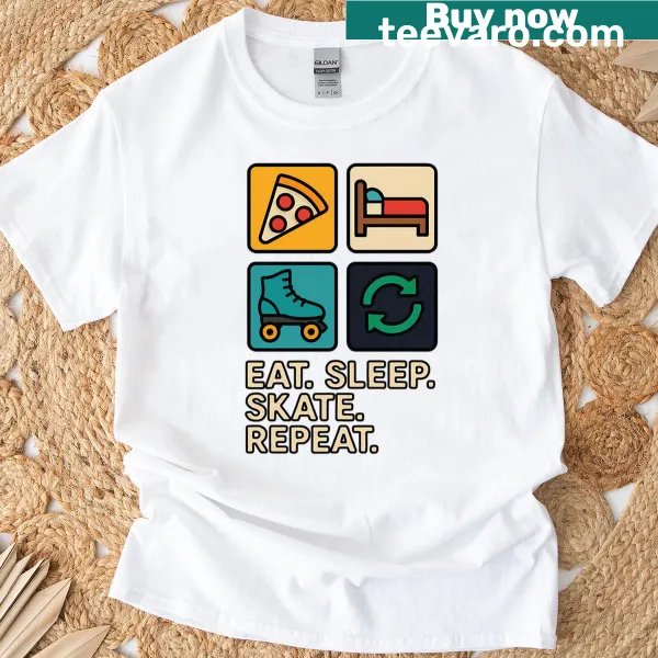 Minimalist roller skating t-shirt with simple text