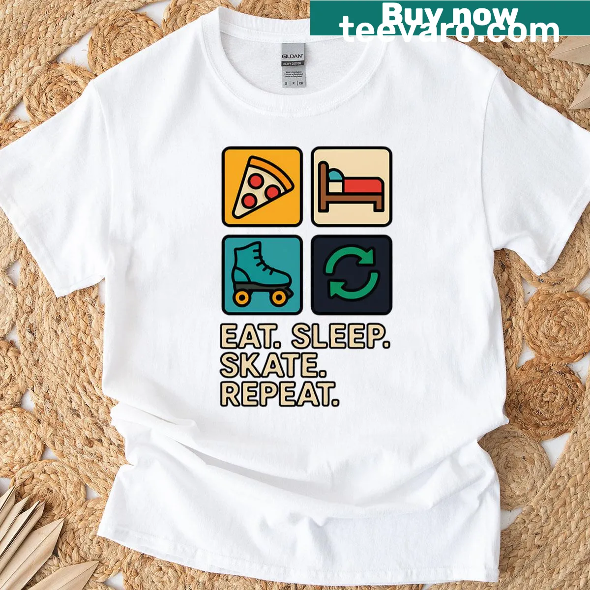 Minimalist roller skating t-shirt with simple text — on a men's t-shirt