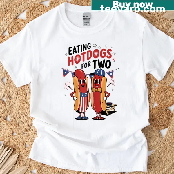 Funny pregnancy t-shirt for Fourth of July with hotdog graphic