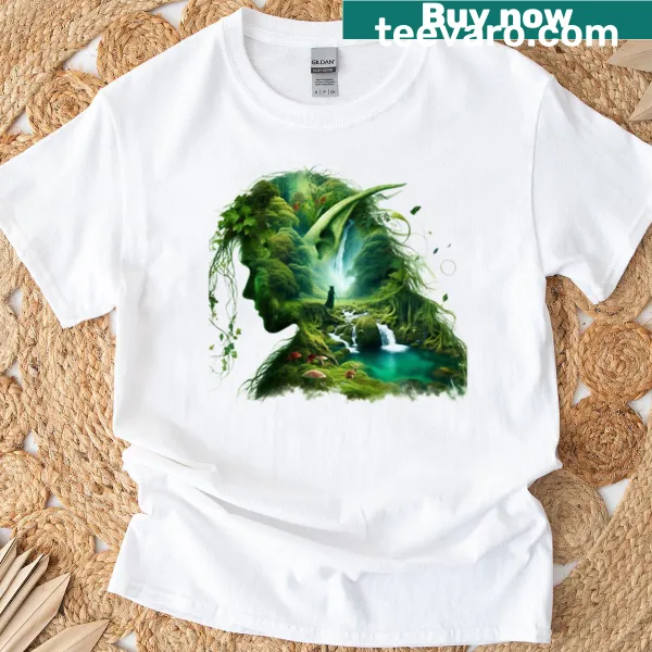 Cartoon style elf and troll graphic on a whimsical t-shirt