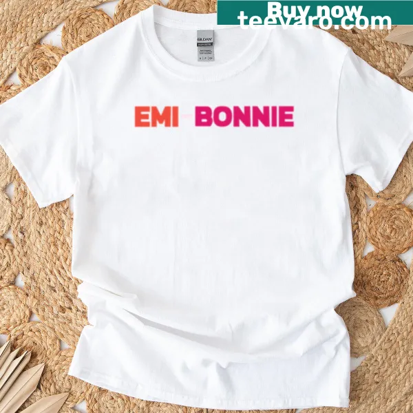 Minimalist Emibonnie logo displayed on a t-shirt