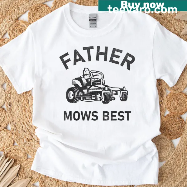 Retro 'Father Mows Best' riding mower t-shirt