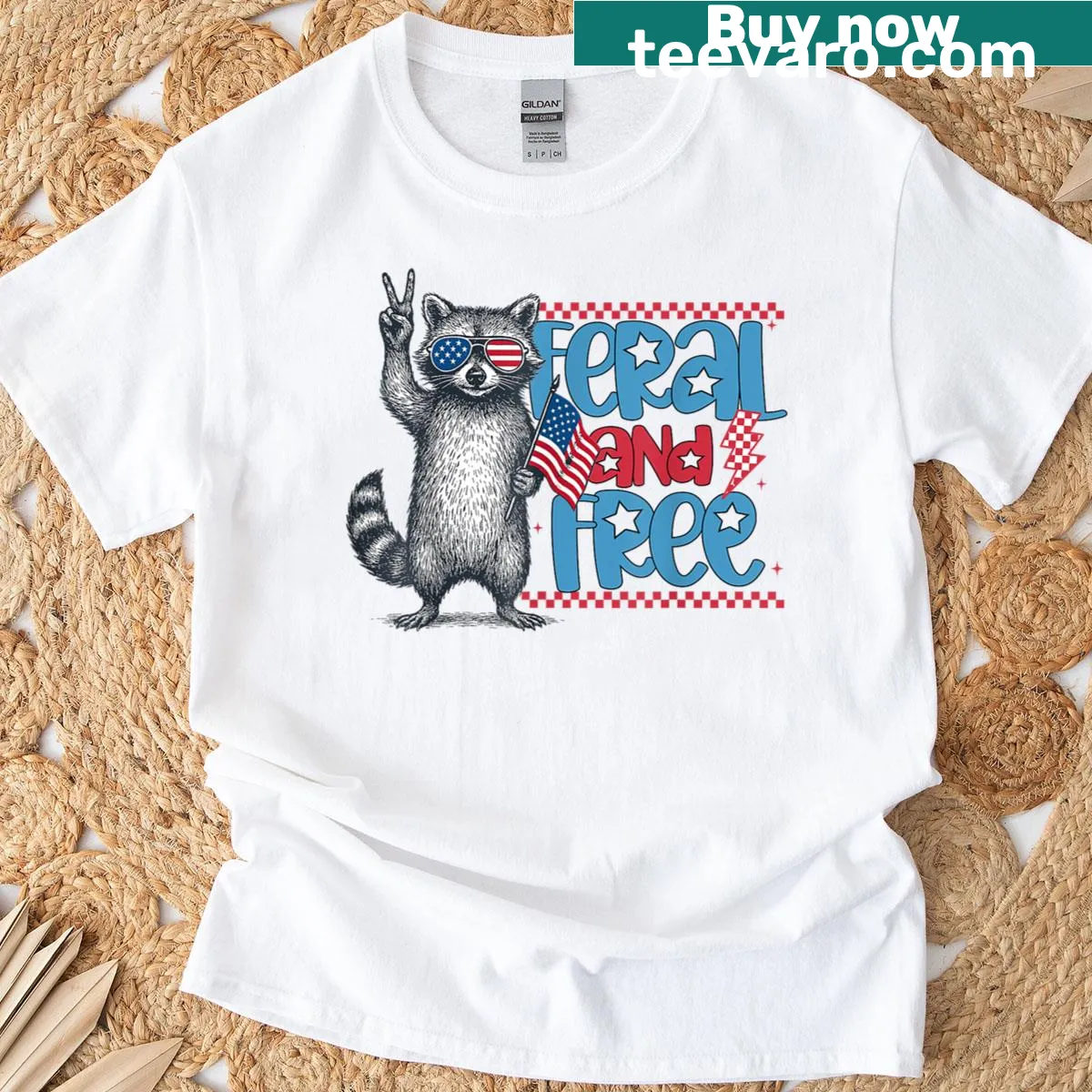 Funny patriotic raccoon t-shirt for 4th of July — on a men's t-shirt
