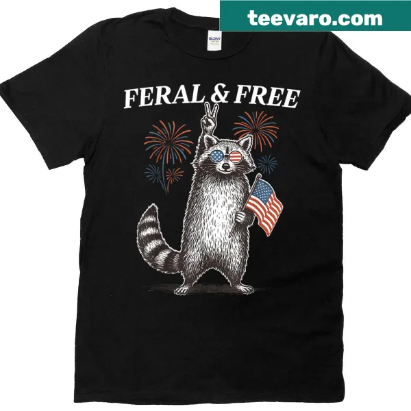Funny raccoon graphic celebrating freedom on a T-shirt