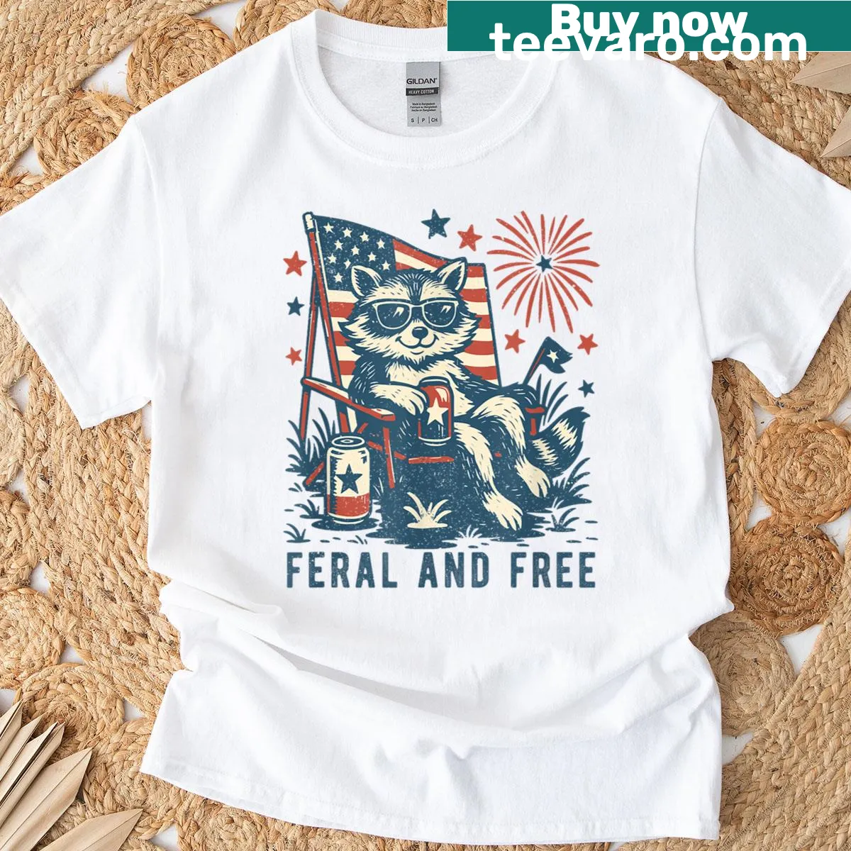 Patriotic raccoon t-shirt for 4th of July celebrations — on a men's t-shirt