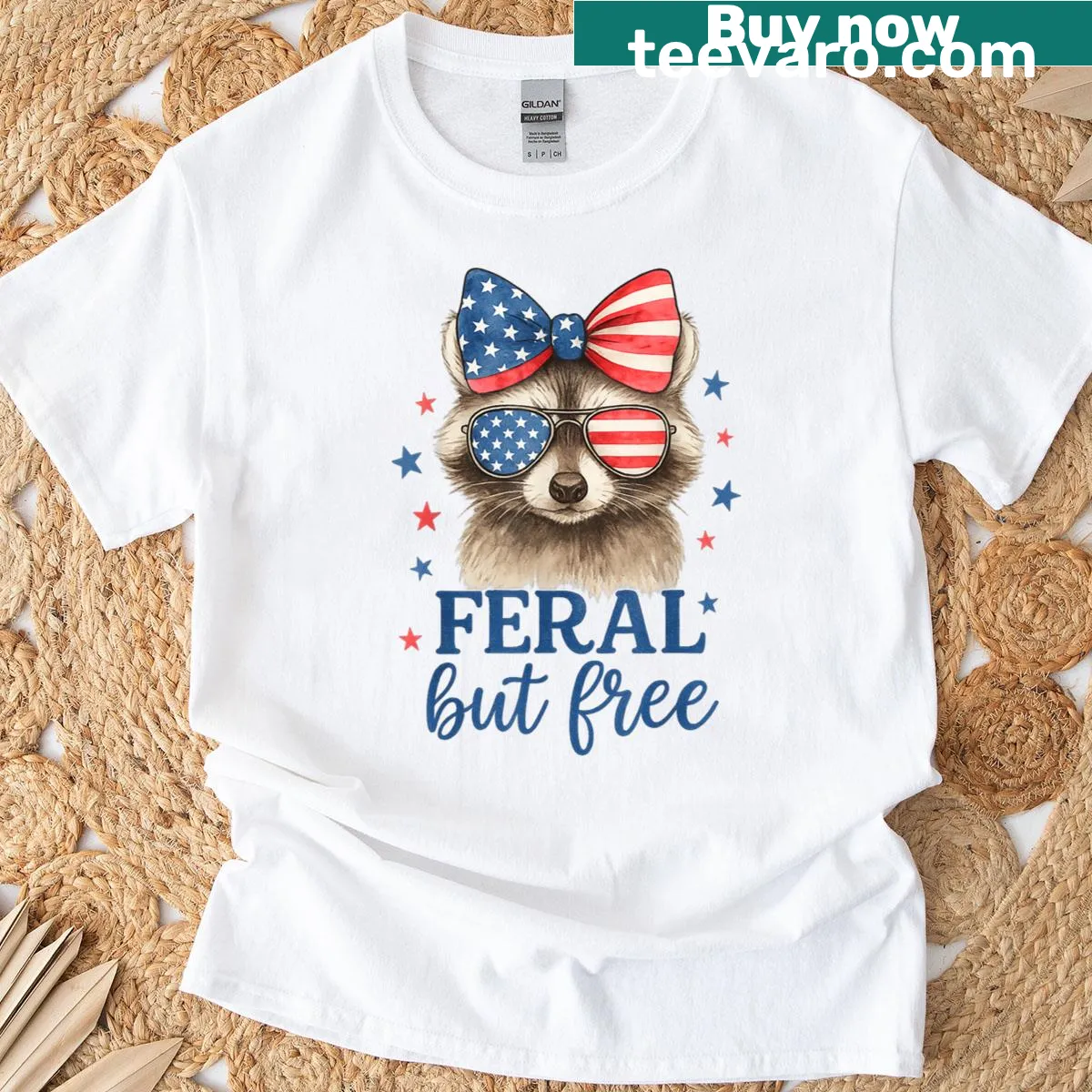 Playful raccoon t-shirt with patriotic design for 4th of July — on a men's t-shirt