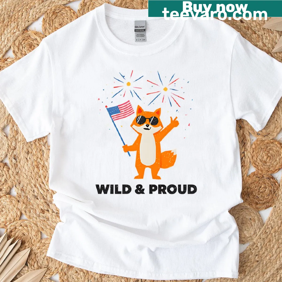 Whimsical T-shirt featuring a playful fox design — on a men's t-shirt