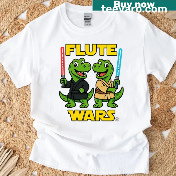 Oversized T-shirt featuring playful dinosaurs in Flute Wars