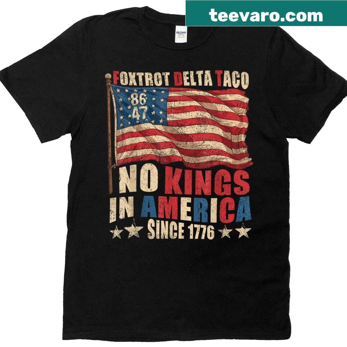 T-shirt with taco graphic and patriotic text — on a men's t-shirt