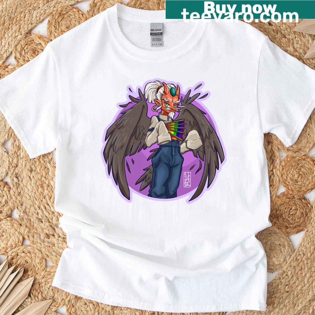 T-shirt featuring a whimsical Tengu graphic promoting 'Free Love' — on a men's t-shirt