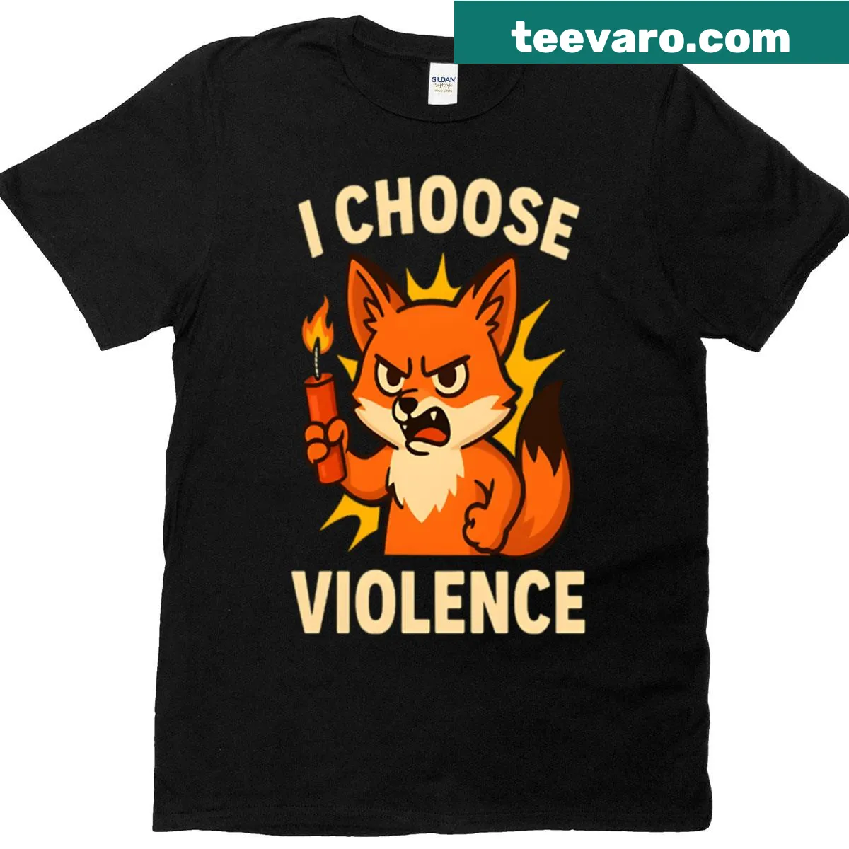 Cartoon angry fox T-shirt with humorous graphic — on a men's t-shirt
