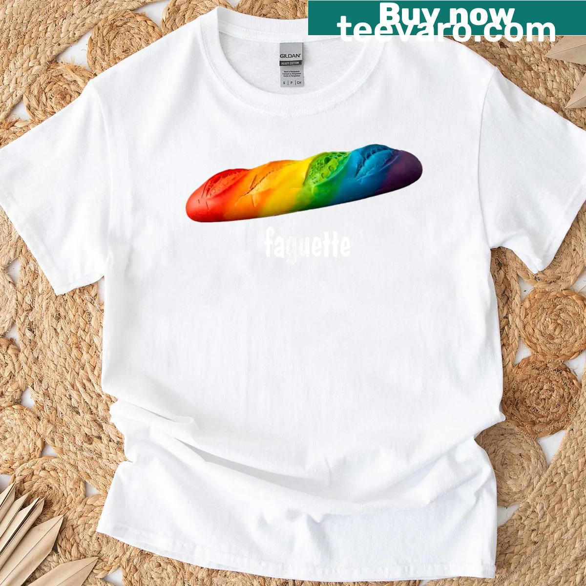 Cartoon baguette with rainbow for LGBT Pride Month — on a men's t-shirt