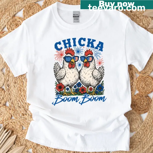 Patriotic T-shirt featuring a funny chicken design