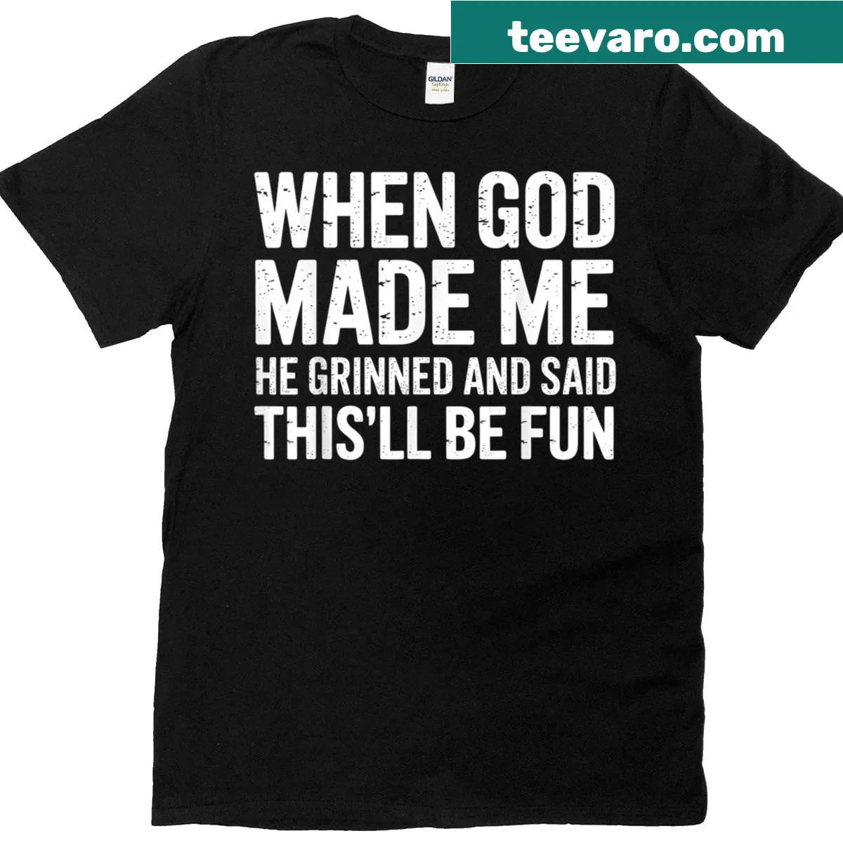 Inspirational t-shirt with the phrase 'When He Grinned Said' in playful typography. — on a men's t-shirt