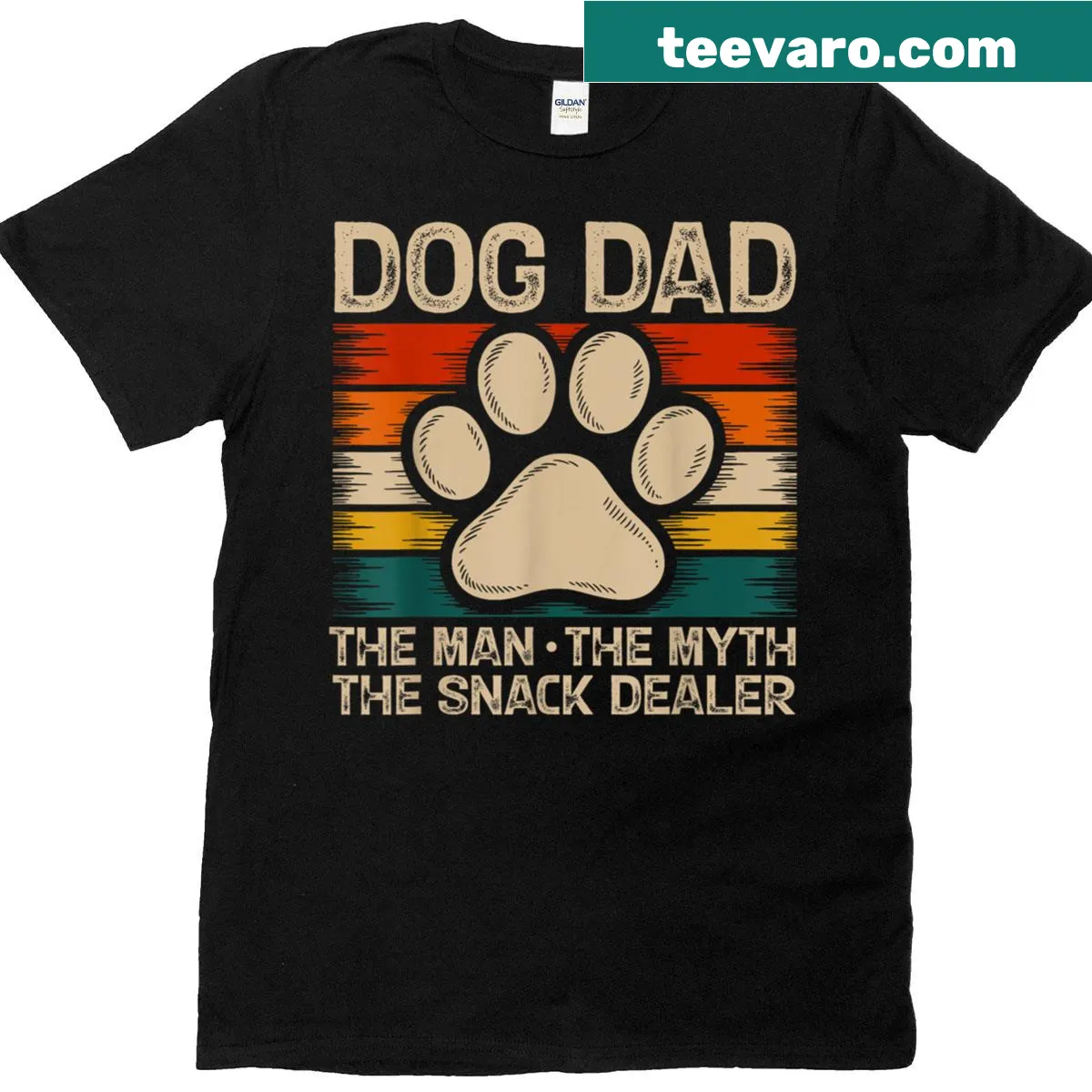 Funny dog dad shirt with 'The Man The Myth The Snack Dealer' text — on a men's t-shirt