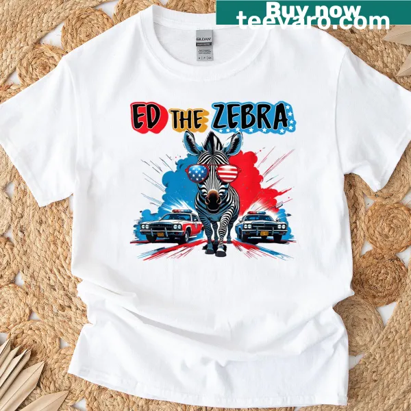 Retro-style 4th of July tee featuring Ed the Zebra in a fun graphic
