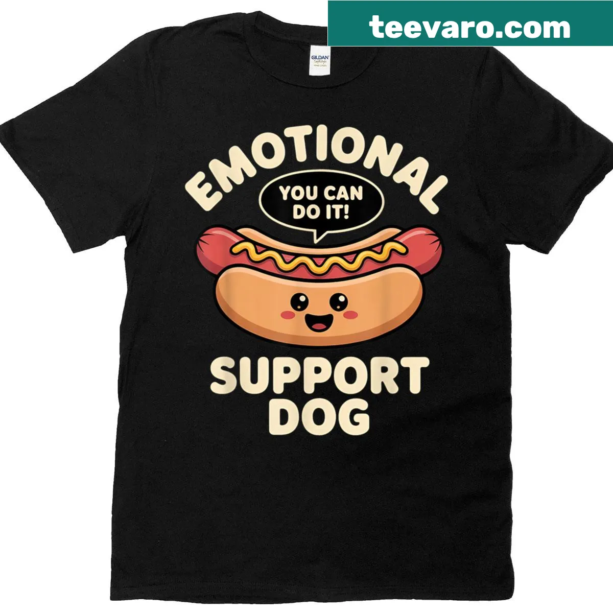 Funny shirt with kawaii hot dog dog graphic — on a men's t-shirt