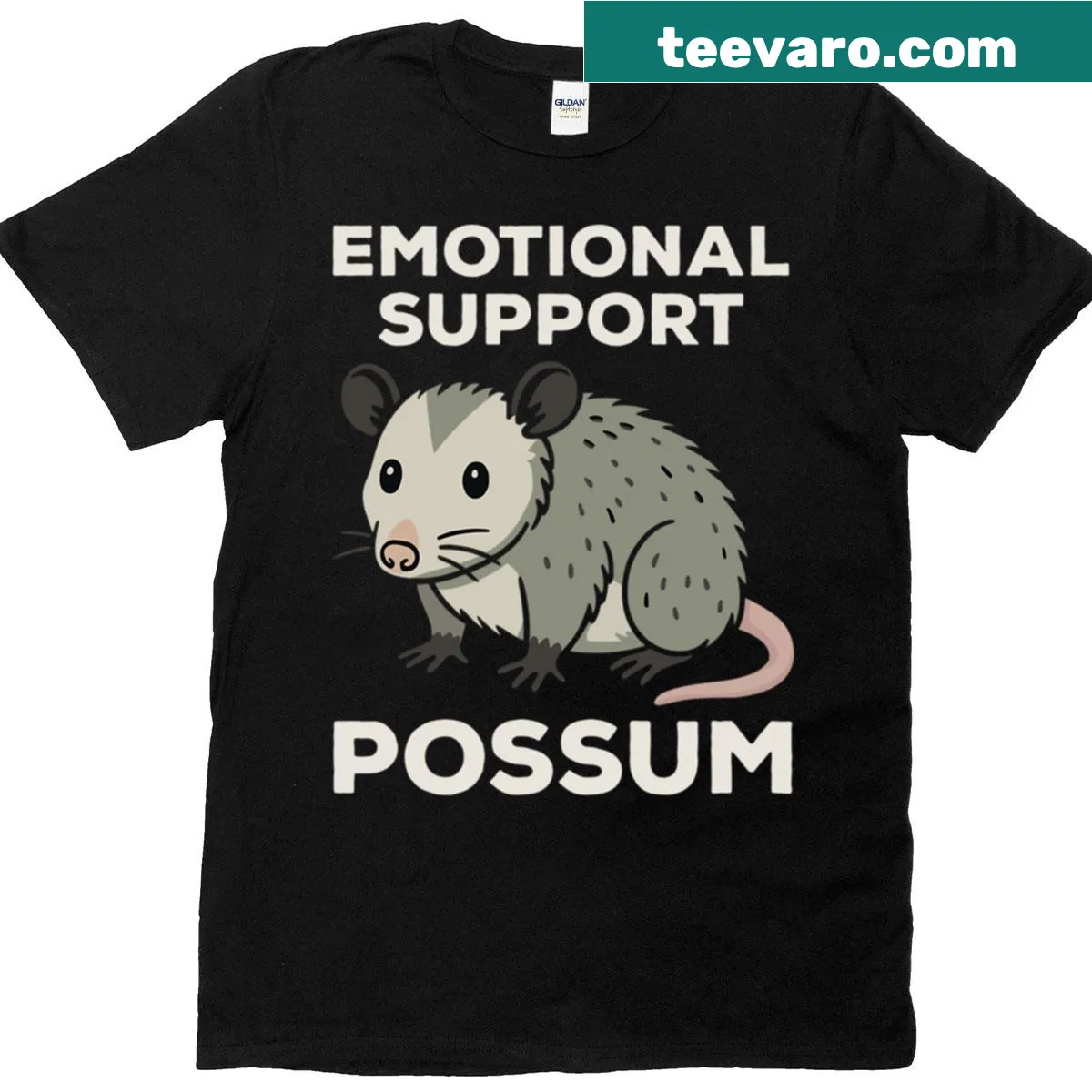 Cute T-shirt featuring an emotional support possum graphic — on a men's t-shirt