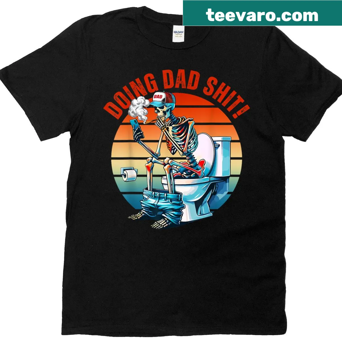 Funny dad shirt with skeleton graphic and text — on a men's t-shirt