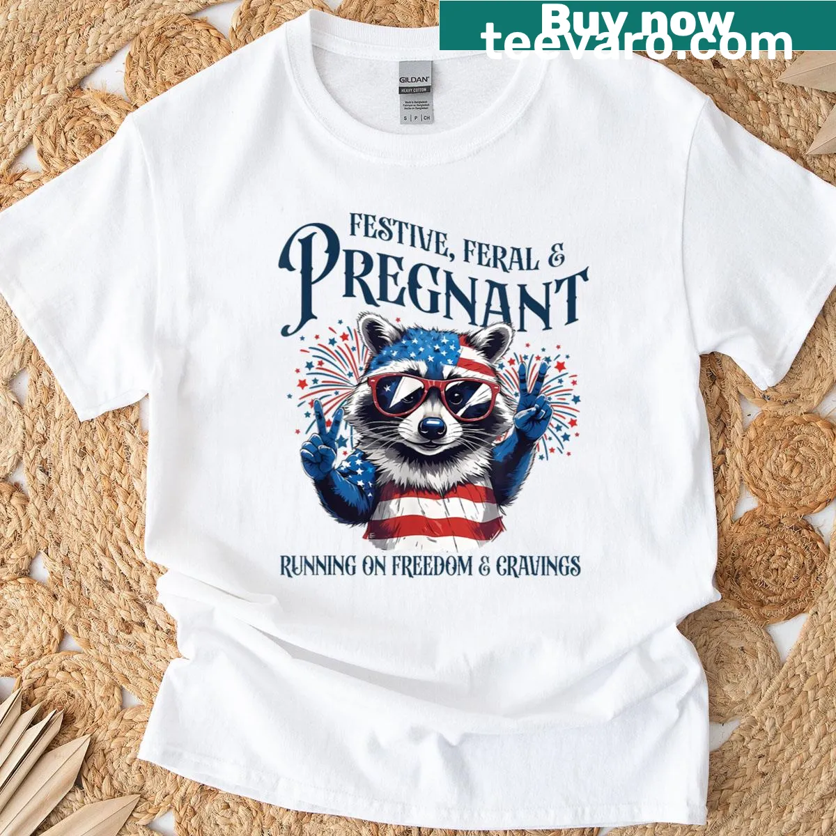 Whimsical raccoon illustration T-shirt celebrating freedom — on a men's t-shirt