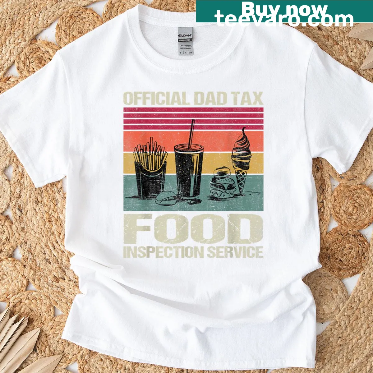 Funny t-shirt for dads, showcasing 'Official Dad Tax Food Inspection Service' text. — on a men's t-shirt