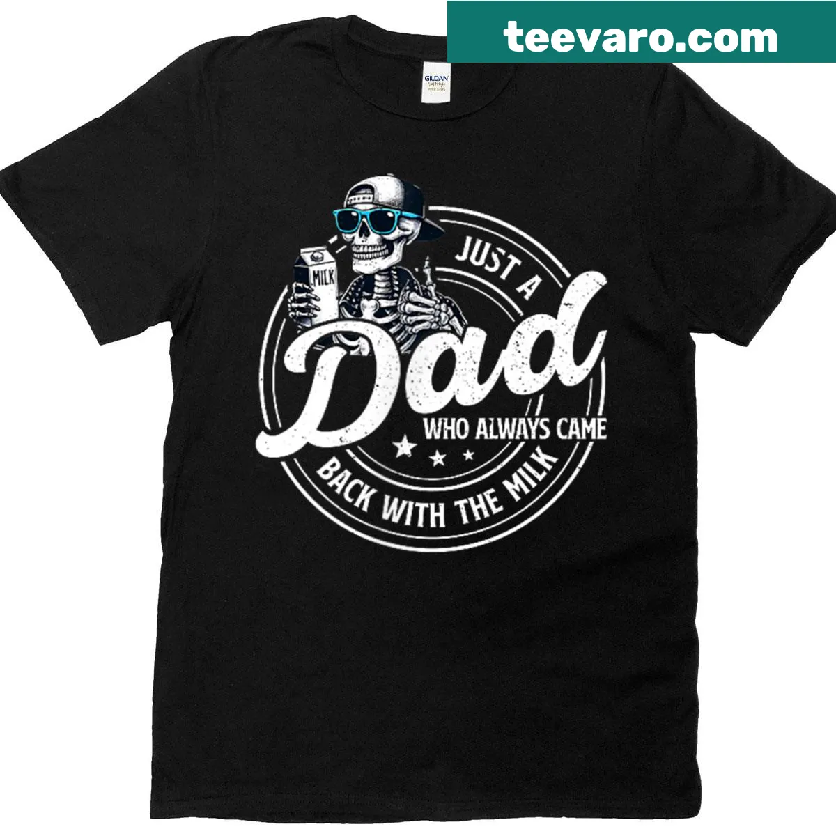 Slogan t-shirt for dads with humorous phrase about milk — on a men's t-shirt