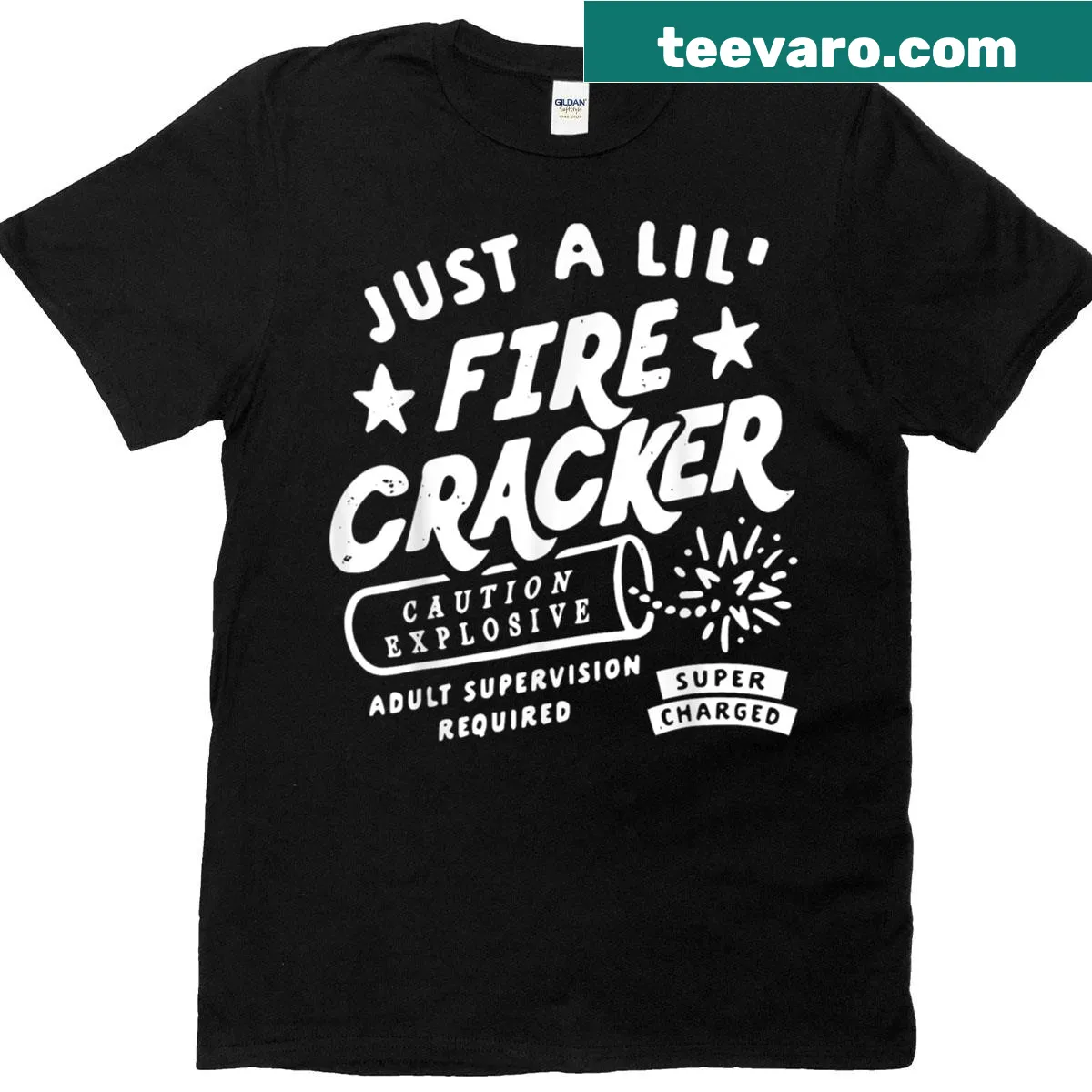 Cute toddler t-shirt featuring a cartoon firecracker for 4th of July — on a men's t-shirt
